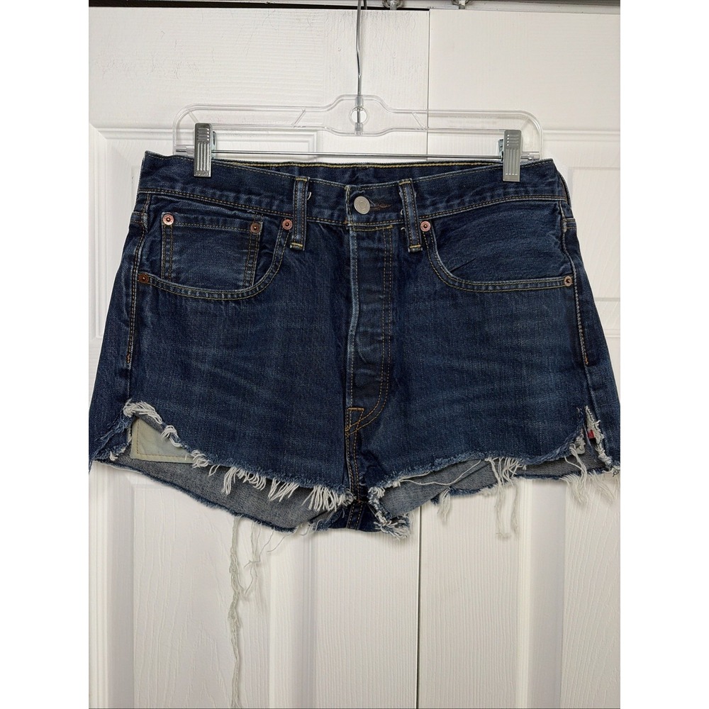 Levis 501 CT Cut Off Denim Shorts Womens 32 Blue High Rise Frayed Cotton